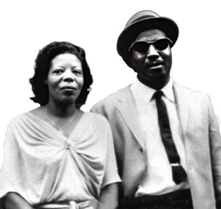 A photograph from Milt Hinton closeup of Mary Lou Williams standing left of Thelonious Monk at the photographic shot by Art Kane for Esquire magazine's "A GreatbDayin Harlem."