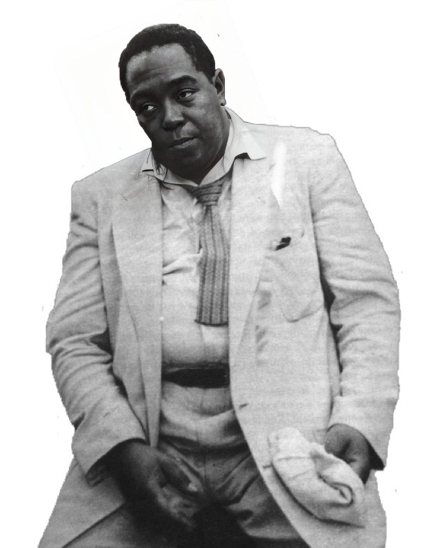 An enhanced photograph of Charlie Parker looking  old and heavy with a belt around his stomach.