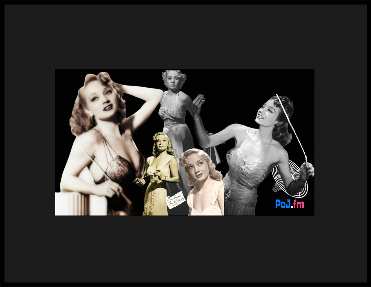 Compositing of five cutout photos of Ina Ray Hutton glamour photographs.