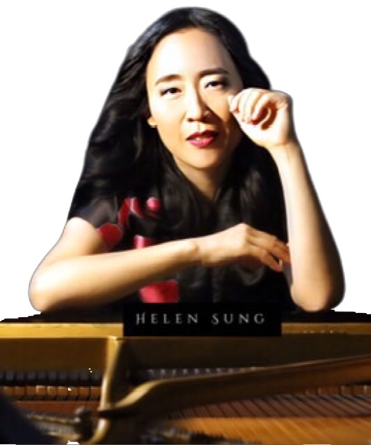 A color photograph of Helen Sung facing forward fronting the piano.