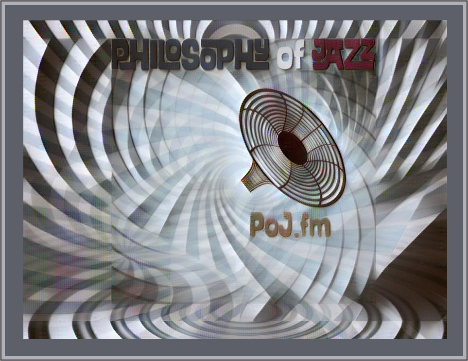 Gray and black swirling transparent backgrounds with PoJ.fm logos framed with dark gray border.