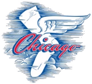 The color logo of the Chicago White Sox baseball team of a white stocking with wings on a white background from 1949–1959.