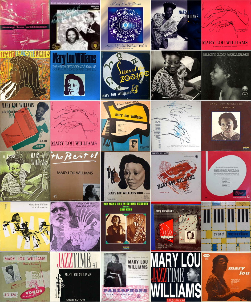 A collage of Mary Lou Williams album covers.