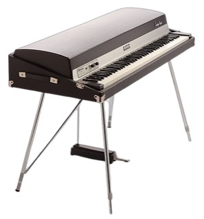A color photographic cutout of a Fender Rhodes electric piano.