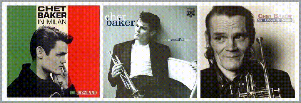 Three Chet Baker album covers slightly enhanced with the third one on right animated.