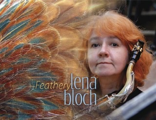 The album cover for "Feathery" by the Lena Bloch quartet with Lena Blochs head on the cover in color and feathers to her left.
