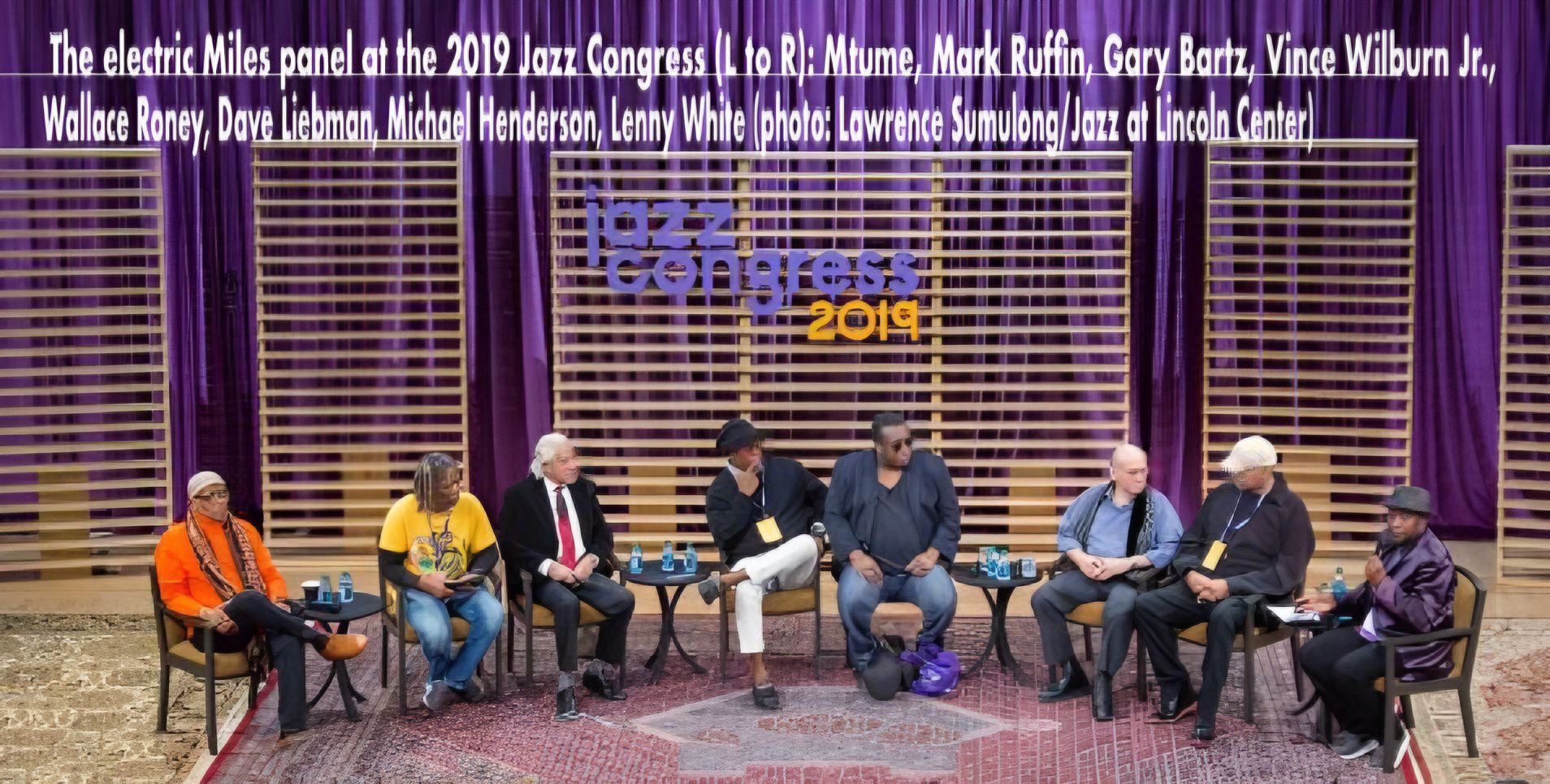 A slightly enhanced color photograph of the Electric Miles panel at the Jazz Congress in 2019.