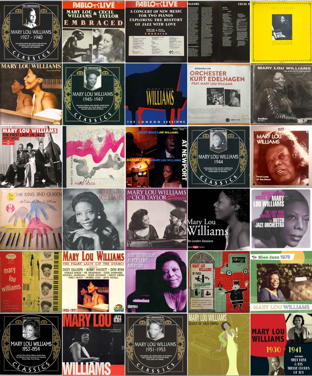 A collage of Mary Lou Williams album covers.