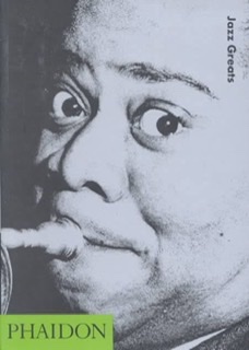 The book cover of Jazz Greats with an extreme closeup of Louis Armstrong's face.