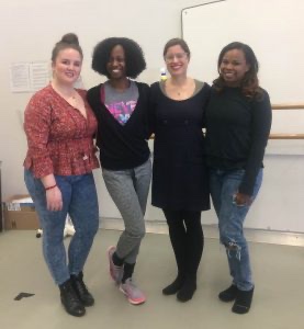 Dr. Bresnahan (second from right) with MFA in Dance students at the Mason Gross Center for the Arts at Rutgers University