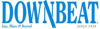The current logo for DownBeat magazine written in light blue font.