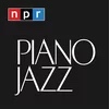 The  logo for National Public Radio (NPR) of a black square with the letters "NPR' in upper left and the two,words "PIANO JAZZ" centered below.