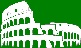 The logo of the Olivetti Media Communication's Latin to English translation program of a graphic of the Roman coliseum in white outline with a green background.